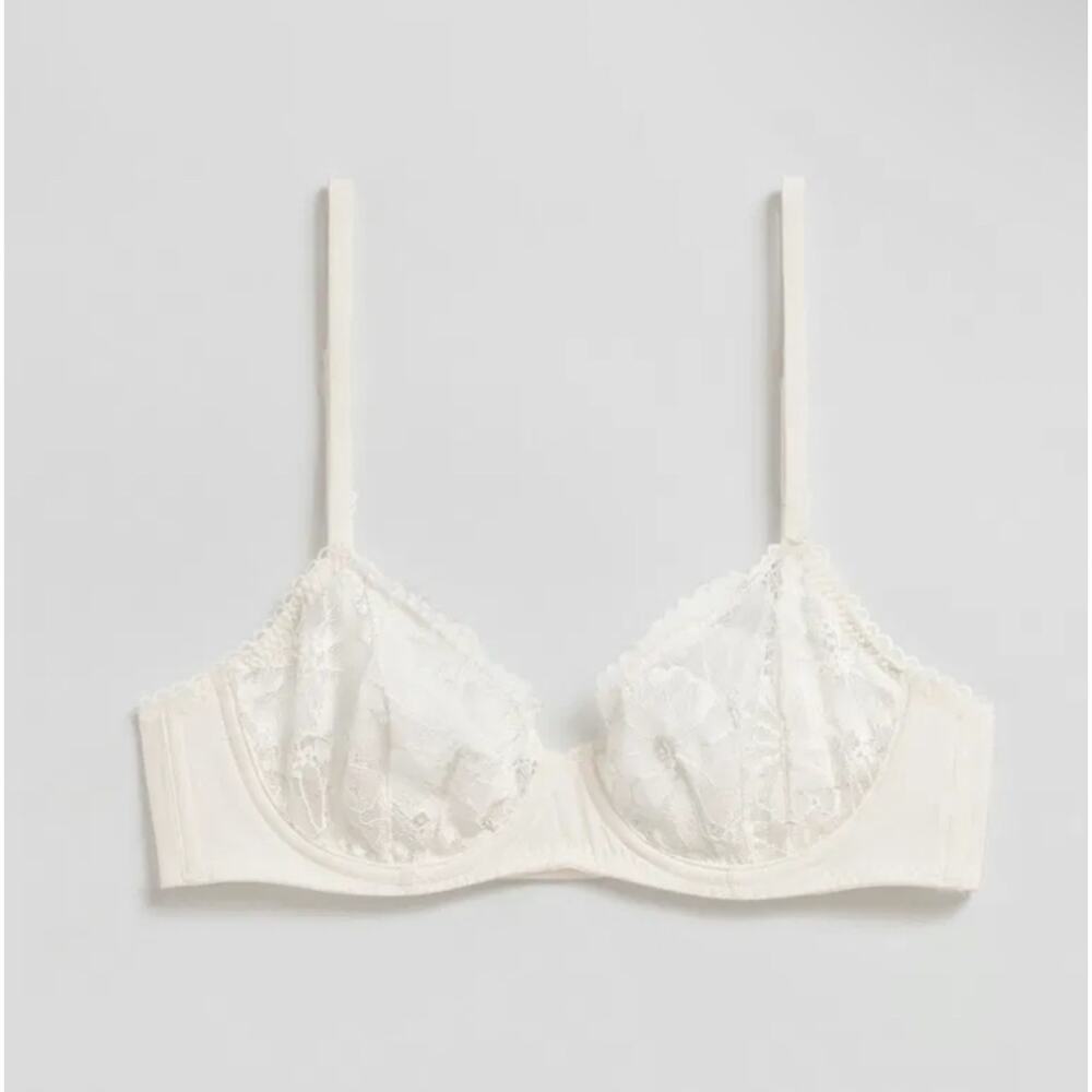 & Other Stories 34D Lace Underwired Bra White Cream Poppy Sheer Adjustable Strap